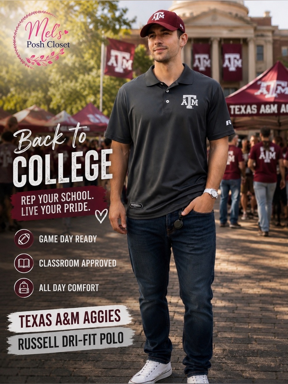 📍📚Texas A&M Aggies Russell Dri-Fit Polo XL | Game Day Essential